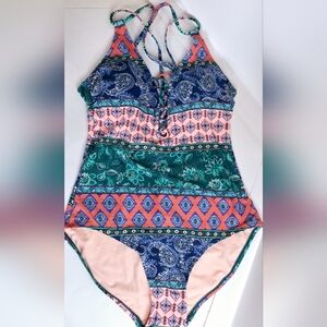 Time and Tru Peach and Teal Swimsuit